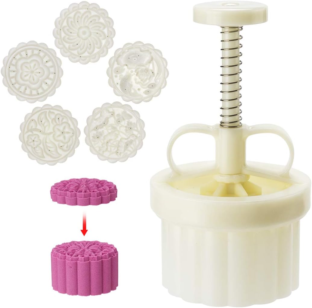 150g 5pcs Cookie Stamps Moon Cake Mold, Thickness Adjustable Christmas Cookie Press DIY Decoration Hand Press Cutter Cake Mold