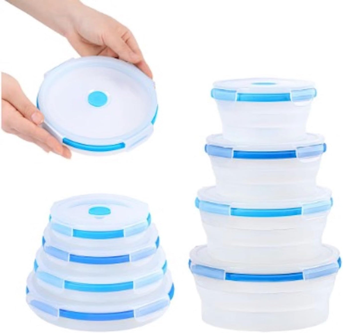 Collapsible Silicone Food Storage Containers, BPA Free, Microwave, Freezer and Dishwasher Safe, Lunch, Meal Prep, Travel, Space-Saving