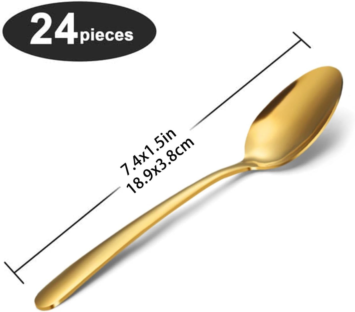 24-Piece Dinner Spoons Set (7.4 inch), Unokit Stainless Steel silverware, Tablespoon, Silverware Spoons for Home, Kitchen or Restaurant - Mirror Polished, Dishwasher Safe - Gold