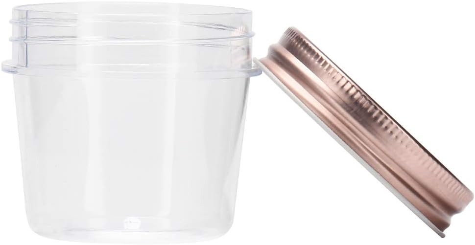 Novelinks 4 Ounce Clear Plastic Jars with Rose Gold Lids - Refillable Round Containers for Kitchen & Household Storage - BPA Free (40 Pack)
