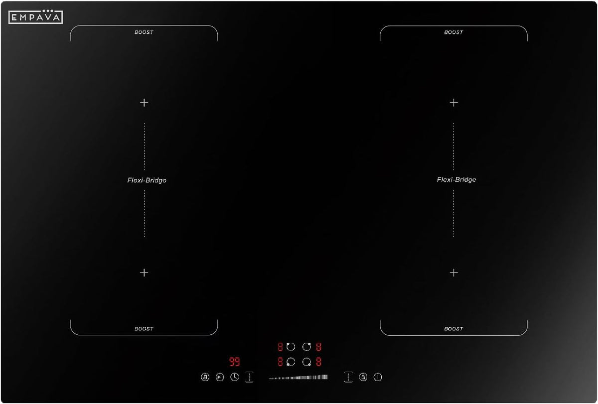 Empava 30 Inch Electric Induction Cooktop 4 Burners, Flat Glass Top Stove with Bridge Function, Timer, Pause, Child Lock, Booster, Slider Level Control, Shutdown, Auto Pan Detection, Black