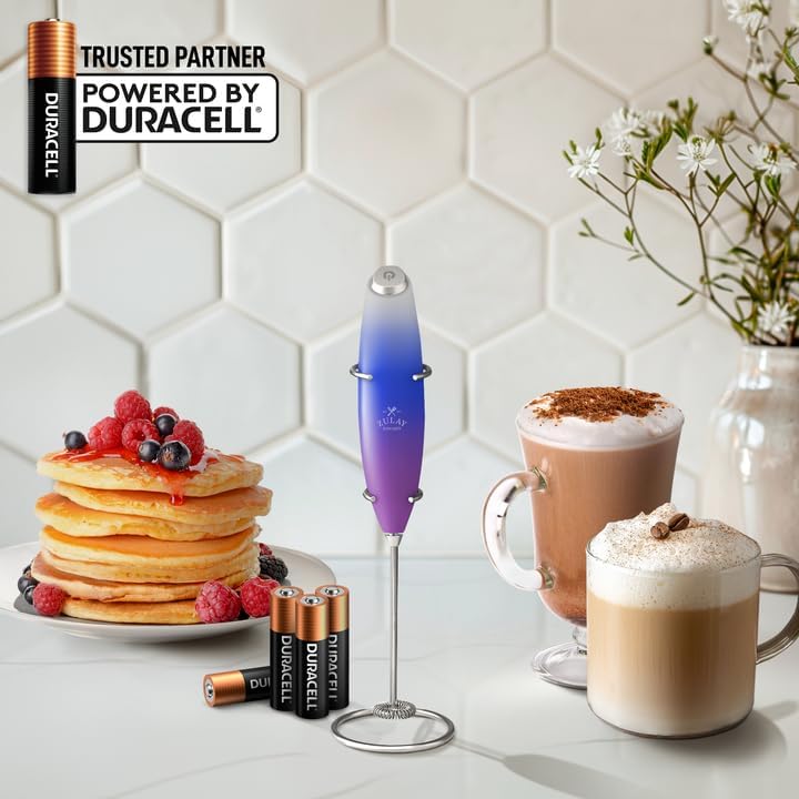 Zulay Kitchen Powerful Milk Frother Wand With 4 AA Duracell Batteries - Ultra Fast Handheld Drink Mixer - Electric Whisk Foam Maker for Coffee, Lattes, Cappuccino, Matcha & Creamer -
