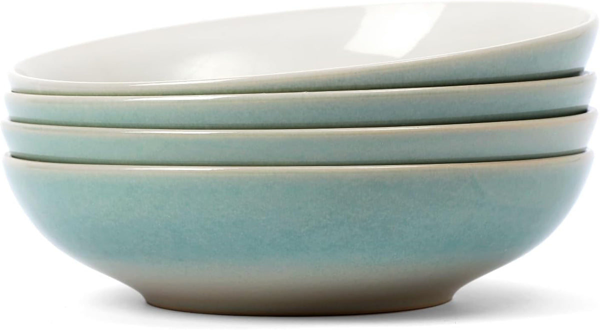 famiware 8.7" Large Pasta Bowls Set of 4, 34oz Stoneware Salad Bowl Serving Plate Bowls, Bowls for Pasta, Fruits, Salad, Noodle, Soup, Dinner- Microwave Dishwasher Safe, Glacier Series, Aqua