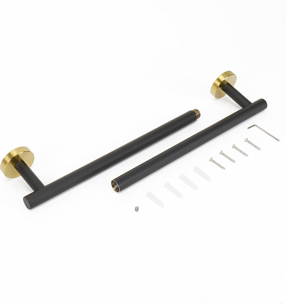 NearMoon Bath Towel Bar, Bath Accessories Thicken Stainless Steel Shower Towel Rack for Bathroom, Towel Holder Wall Mounted (1 Pack, Matte Black & Gold, 24 Inch)