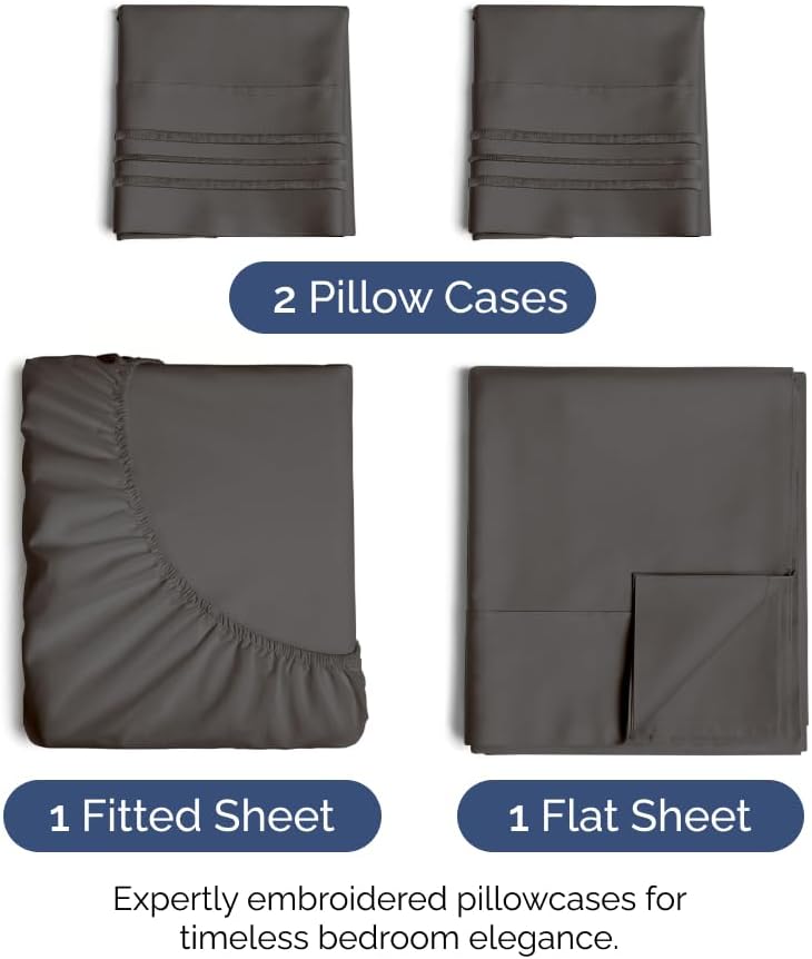 Full Size 4 Piece Sheet Set - Comfy Breathable & Cooling Bed Sheets Set - Hotel Luxury Bedding for Women, Men, Kids, Teens, Boys & Girls - Deep Pockets, Ultra-Soft, Wrinkle Free - Oeko-Tex - Charcoal