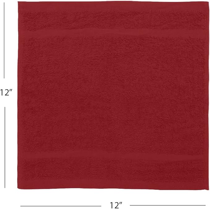 Avalon Towels Cotton Washcloths – (Pack of 36) Size 12x12 Inches, 100% Ring Spun Cotton, Soft & Absorbent Face Towels, Gym Towels, Hotel and Spa Quality, Reusable Fingertip Towels (Red)