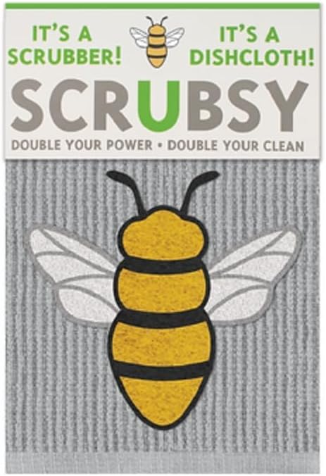 MÜkitchen SCRUBSY 100% Cotton Kitchen Dish Cloth with Built in Scrubber | Various Designs and Super Absorbant (Bee)