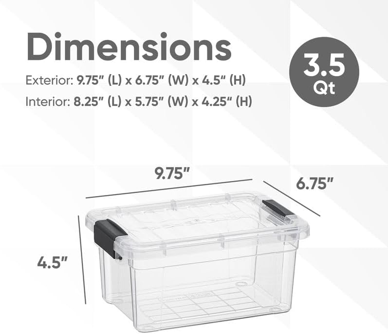 Superio Clear Storage Bins with Lids, Stackable Storage Box with Latches and Handles, Extra Small, 4 Pack 3 Quart