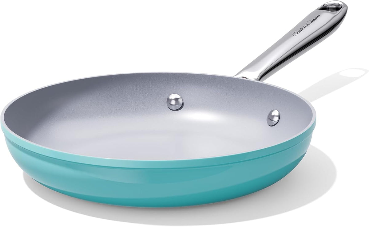 Nonstick Ceramic Frying Pan 8 Inch for Induction Cooktop - Non Toxic, PTFE/PFOA/PFAS Free, Oven & Dishwasher Safe up to 500°F - Non Stick Egg Skillet with Stay-Cool Handle - Caribbean Blue
