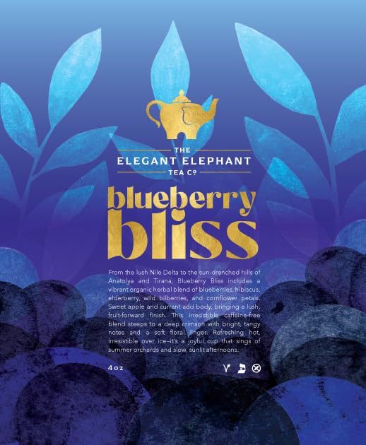 Blueberry Bliss Tea, Organic Loose Leaf Herbal Tea – Real Fruit, Summer Juice, Caffeine-Free, Refreshing Sweet Iced Drink – 4 oz Resealable Bag (Makes 50 Cups)