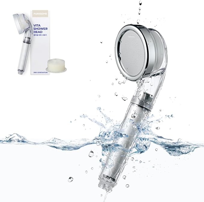 Bodyluv Vita Puresome Shower Head, One purification filter cartridge included, Handheld Hard Water Softener, Strong Water Pressure Water Saving For Bathroom (Baby Powder)