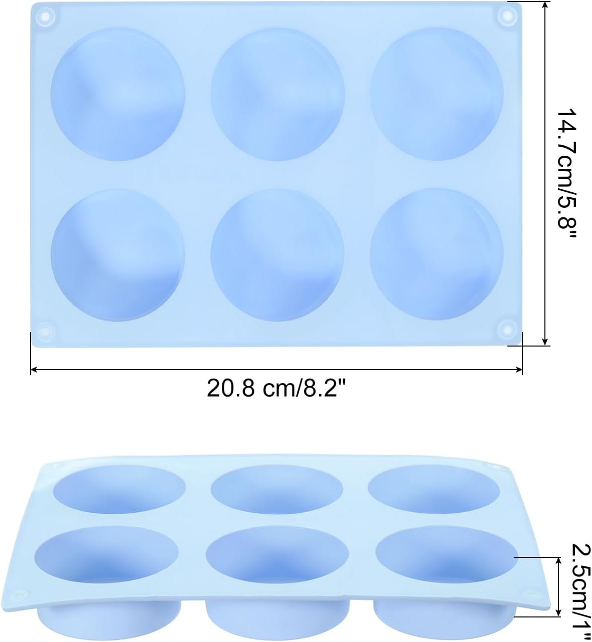 uxcell 2pcs Silicone Muffins Pan, 6 Cup Silicone Cupcake Pan Nonstick Baking Tray for Muffins, Cupcakes, Dishwasher Safe, Blue