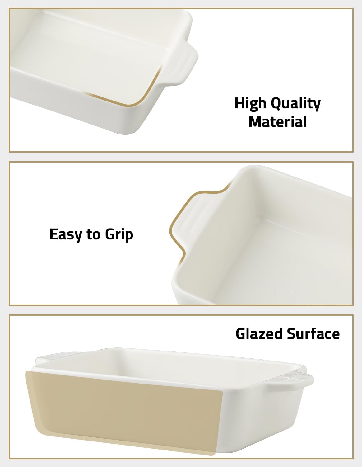 Sweejar Ceramic Bakeware Set, Rectangular Baking Dish for Oven Lasagna Pans for Cooking, Kitchen, Cake Dinner, Banquet and Daily Use, 11.8 x 7.8 x 2.76 Inches of Casserole Dishes (Yellow)