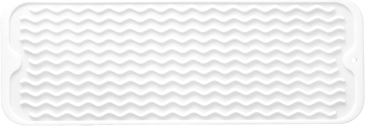 Silicone Dish Drying Mat for Multiple Usage,Easy clean,Eco-friendly,Heat-resistant Silicone Mat for Kitchen Counter,Sink,Bar,Bottle,or Cup White M 17 inches x 6 inches