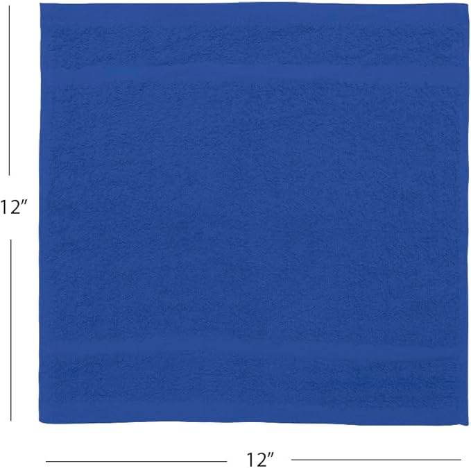 Avalon Towels Cotton Washcloths – (Pack of 60) Size 12x12 Inches, 100% Ring Spun Cotton, Soft & Absorbent Face Towels, Gym Towels, Hotel and Spa Quality, Reusable Fingertip Towels (Blue)