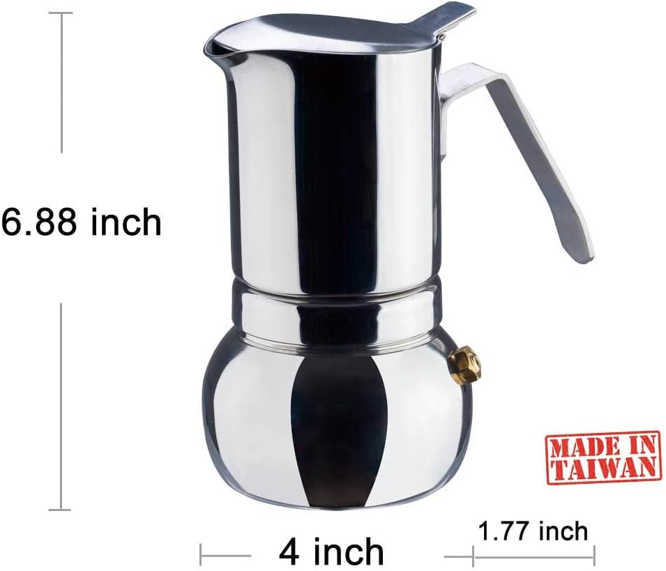 DÉBUT Stainless Steel Italian Espresso Coffee Maker Stovetop Moka Pot Greca Coffee Maker Latte Cappuccino Percolator, 6 Espresso Cup - 10 Oz