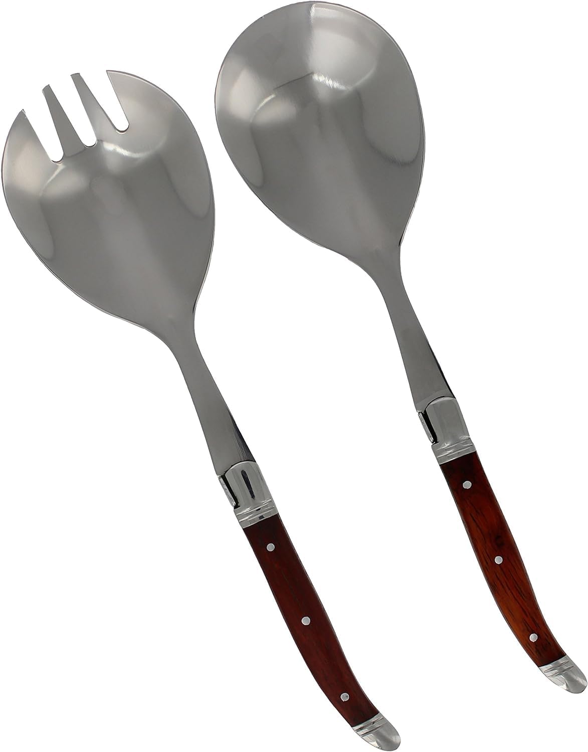 French Home Laguiole Connoisseur (Rosewood) Salad Servers 2 Piece Set — Stainless Steel Flatware Set — Salad Serving Utensils — Silverware Set Spoon and Fork Set — Dining Utensils Set