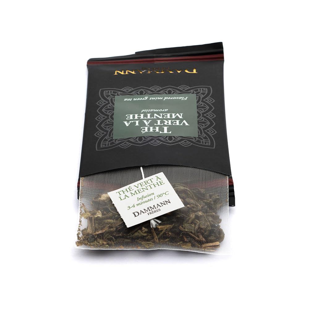 Dammann Freres Satchets, Green Mint Tea Bags, Premium Gourmet French Green Tea, Blend Spearmint, Peppermint Flavors, Individually Wrapped, 24 Count (Single Pack)