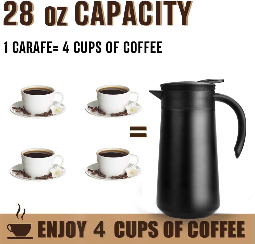 28oz Coffee Carafe Airpot Insulated Coffee Urn Stainless Steel Vacuum Thermal Pot Flask for Coffee, Hot Water, Tea, Hot Beverage - Keep 9 Hours Hot, 18 Hours Cold (2 Pack Black)