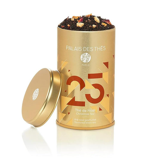 Palais des Thés - N°25 Vegan Black Tea - Holiday Blend with Vanilla, Almonds, and Cinnamon - 3.5oz Loose Leaf Metal Gift Tin, Serves 20-25 Cups