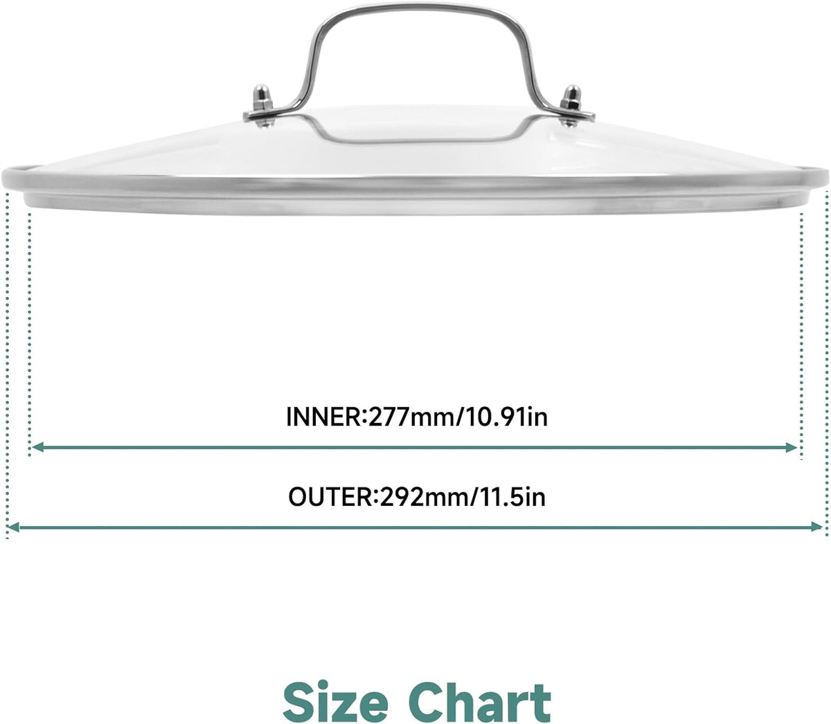11 IN Glass Lid with Stainless Steel Handle for Frying Pan, Tempered Replacement Cover Compatible for All Cookware for Skillets, Round Cast Iron Aluminium, Stainless Steel Pans & Pots 276mm-292mm