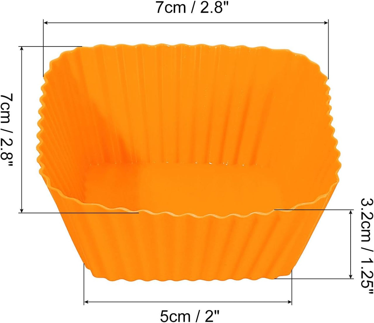 uxcell 36Pcs Silicone Cupcake Baking Cups, Silicone Muffins Liners Non-Stick Square Baking Cups, for Cooking Eggs Baking Muffins and Make a Cake(Orange)