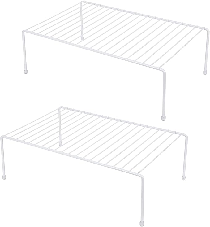 Set of 2 Large (16.1 x 10.2 Inch) Cabinet Storage Shelf Rack, Shelves，Kitchen Counter and Cabinet Shelf, Storage Rack Organizer for Kitchen, Bathroom Cupboard (White)