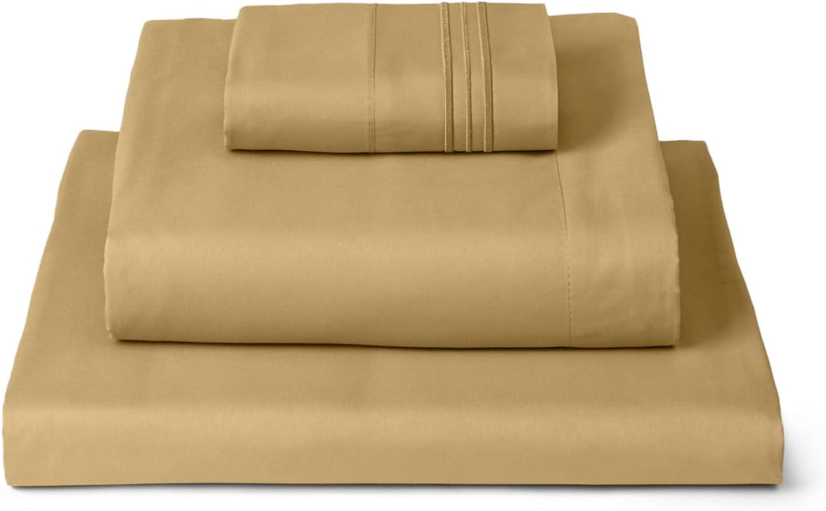 Mellanni Twin XL Sheets Set - 3 PC Iconic Collection Bedding - Hotel Luxury, Extra Soft, Cooling Bed Sheets - Wrinkle, Fade, Stain Resistant (Twin Extra Long, Gold)