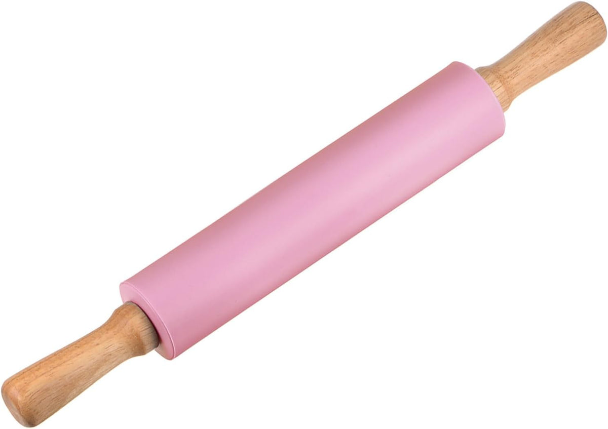 HARFINGTON Silicone Rolling Pins for Baking 17 Inch Wooden Handle Non Stick Rolling Pin Small Roller Play Dough Rolling Pins for Dough Pizza Pastry Fondant Kitchen Baking, Pink