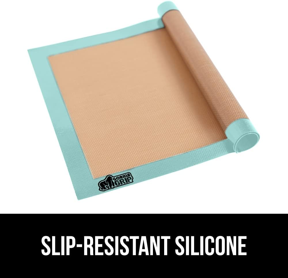 GORILLA GRIP Reusable Nonstick Silicone Baking Mat, 2 Pack, 16.5x11.87, BPA-Free Oven Safe Food Liner, For Cookie Sheets, No Mess Easy Clean Pastry Mats, Kitchen Essential, Half Sheet Size, Mint
