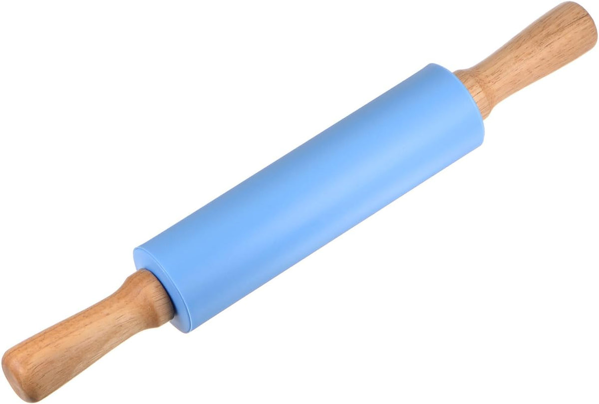 HARFINGTON Silicone Rolling Pins for Baking 15 Inch Wooden Handle Non Stick Rolling Pin Small Roller Playdough Rolling Pins for Dough Pizza Pastry Fondant Kitchen, Blue