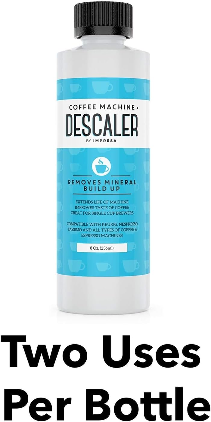 IMPRESA Coffee Machine Descaler (2 Uses Per Bottle) - Made in the USA - Universal Descaling Solution, Compatible with Nespresso, Delonghi and All Single Use Coffee and Espresso Machines