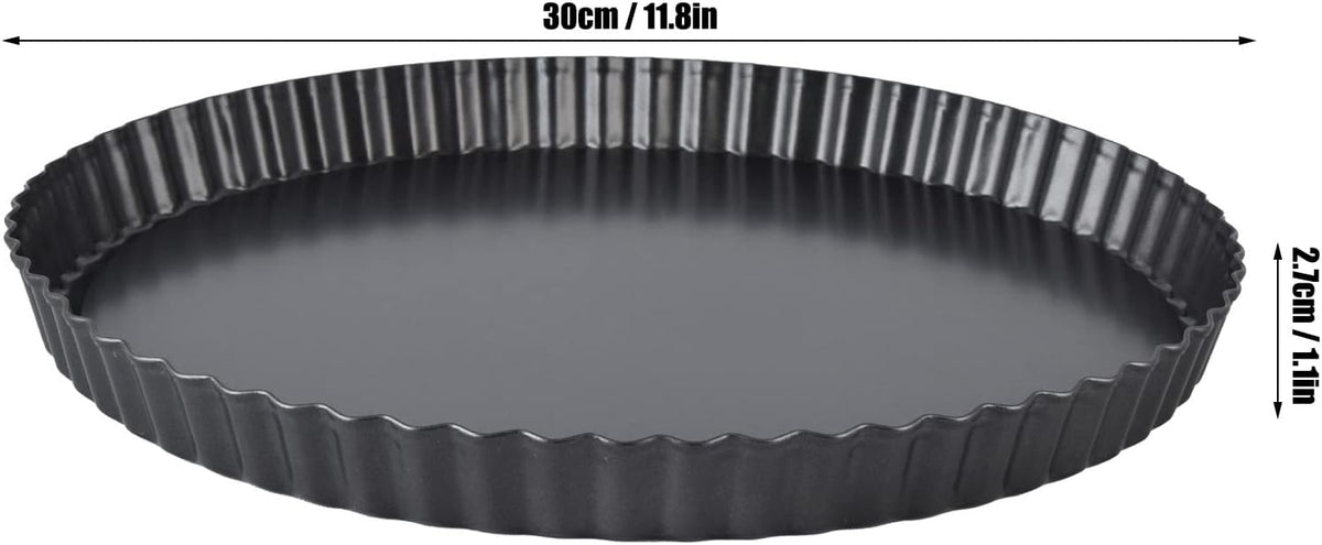Fluted Tart Pan with Removable Bottom, Carbon Steel Round Tart Pan, Deep Baking Dish Pie Plate for Cakes Pies ([Thickened] 12-inch live bottom pie plate)