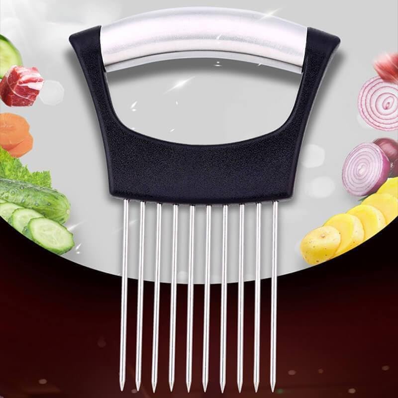 Onion Slice Holder, 2025 Upgraded Stainless Steel Onion Holder for Slicing Lemon Slicer Vegetable Cutter, Kitchen Chopper Slicing Assistant Tool for Meat, Onion, Potato, Tomato (1, C)