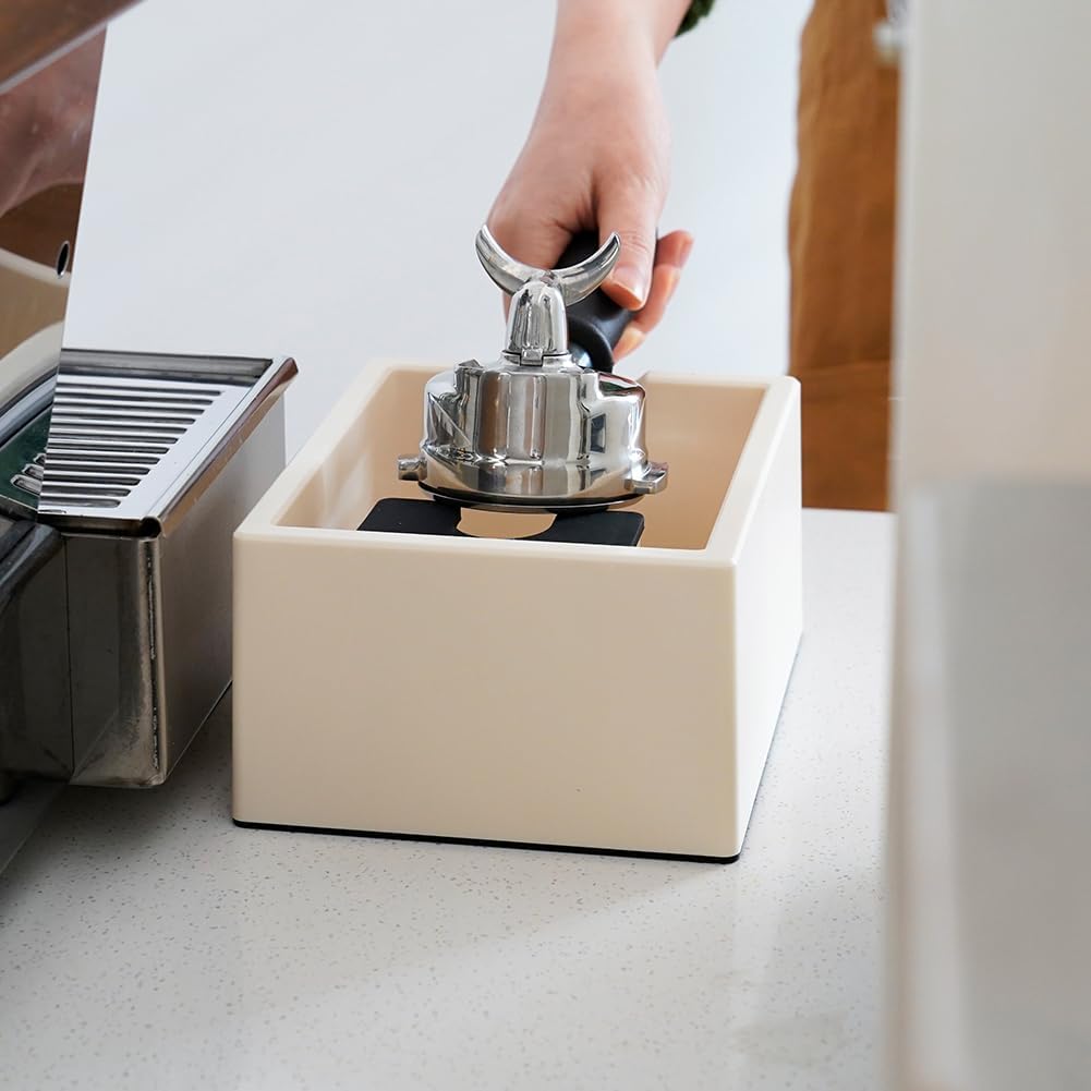watchget Espresso Knock Box, Coffee Ground Knock Box, Dual Function Storage and Tamping Tool with Non-Slip Base, Made of Durable ABS Plastic, Perfect for Baristas and Coffee Enthusiasts, White