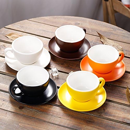 Latte Art Cup and Saucer Cappuccino & Americano, New Bone China, Mate for Coffee Shop and Barista (Matte Brown, 8.5 oz)
