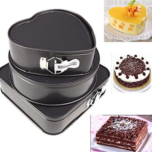 Falytemow Nonstick Springform Pan with Removable Bottom 3 Pieces Cake Molds of Heart Round Square Leakproof Cheesecakes Pan Bakeware Set
