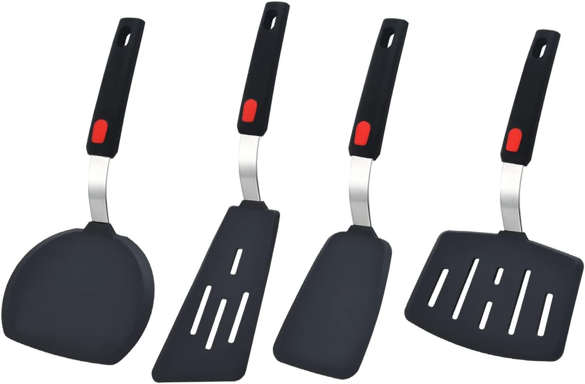 Silicone Spatula Turner Set of 4, Wiztoynia 600°F Heat Resistant Cooking Spatulas for Nonstick Cookware, BPA Free Rubber Spatula Large Kitchen Utensils Set for Egg, Pancake, Burger, Fish