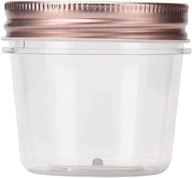 Novelinks 4 Ounce Clear Plastic Jars with Rose Gold Lids - Refillable Round Containers for Kitchen & Household Storage - BPA Free (40 Pack)