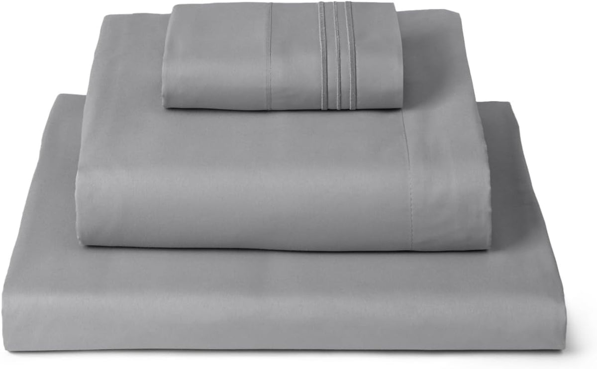 Mellanni Twin Sheets Set - 3 PC Iconic Collection Bedding - Hotel Luxury, Extra Soft, Cooling Bed Sheets - Wrinkle, Fade, Stain Resistant (Twin, Light Gray)