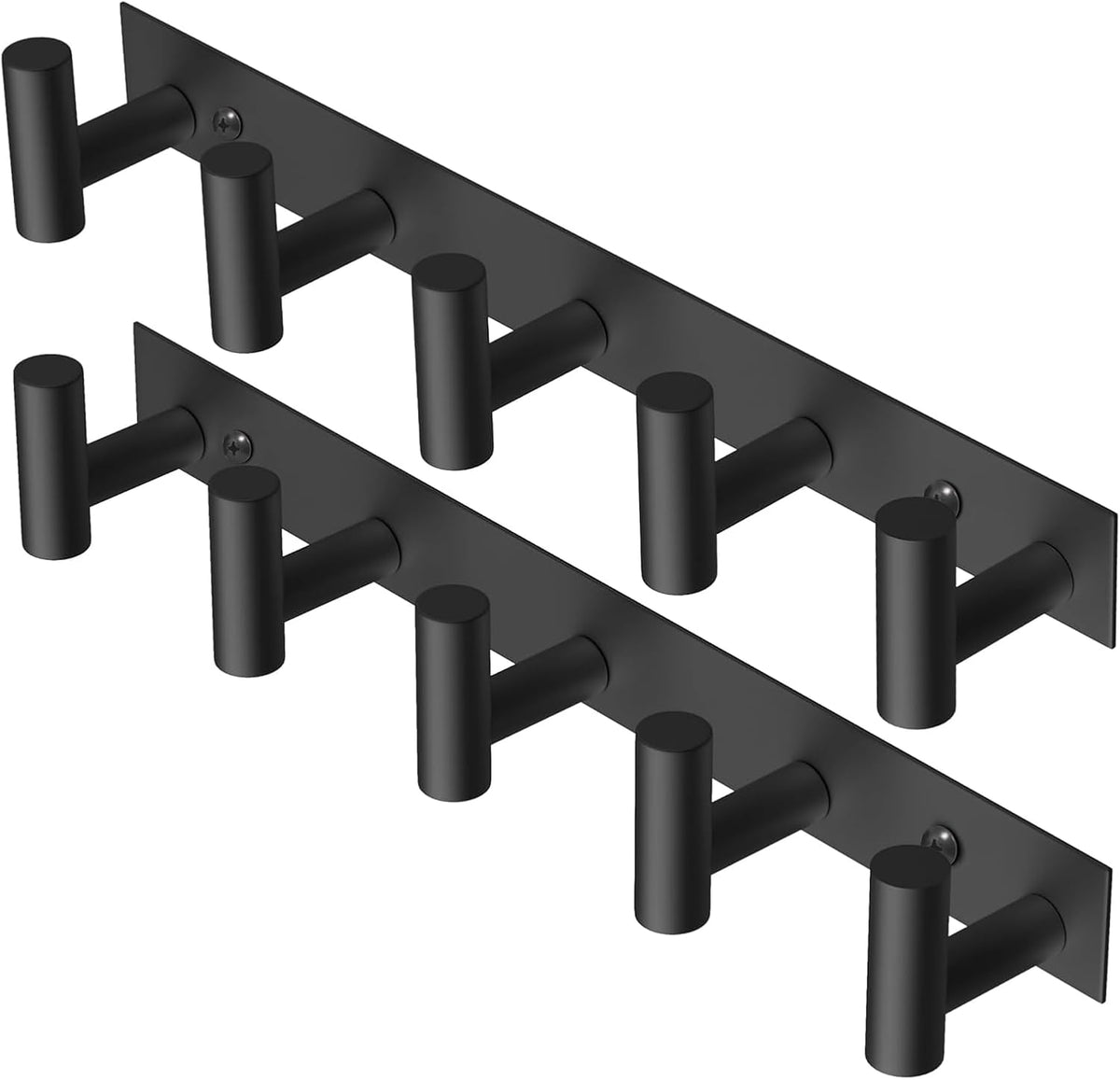 PMMASTO Coat Rack Wall Mounted, 5 "T Shaped Wall Hooks for Hanging, Heavy Duty Stainless Steel Coat Hook Rail for Hat Towel Robes in Bathroom Kitchen Mudroom Entryway (Black, 2 Pack)