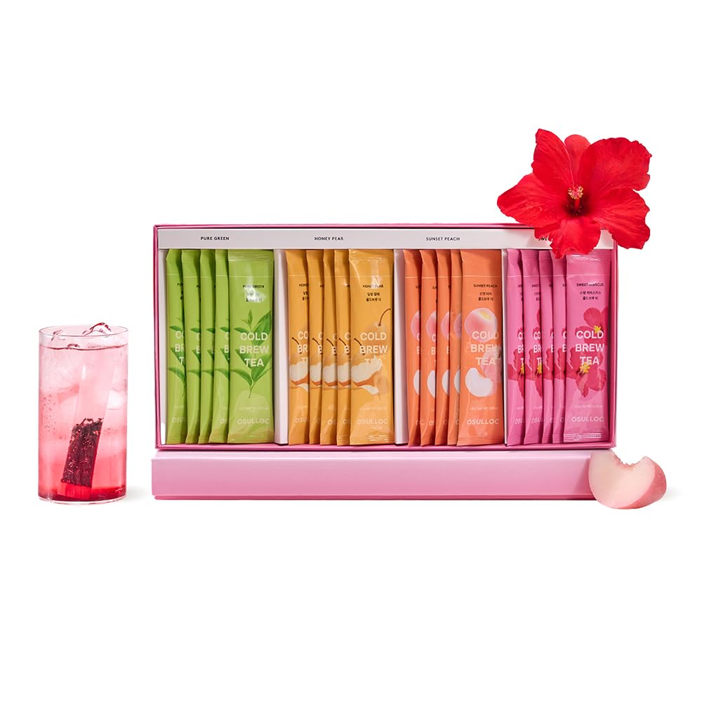 OSULLOC Cold Brew Tea Gift (20 count, 4 flavors x 5 EA) | Assorted Korea Iced Tea Bag Gift Sampler Set for Summer | Easy-to-go stick type Tea Bag Series | Premium Blended Tea from Jeju