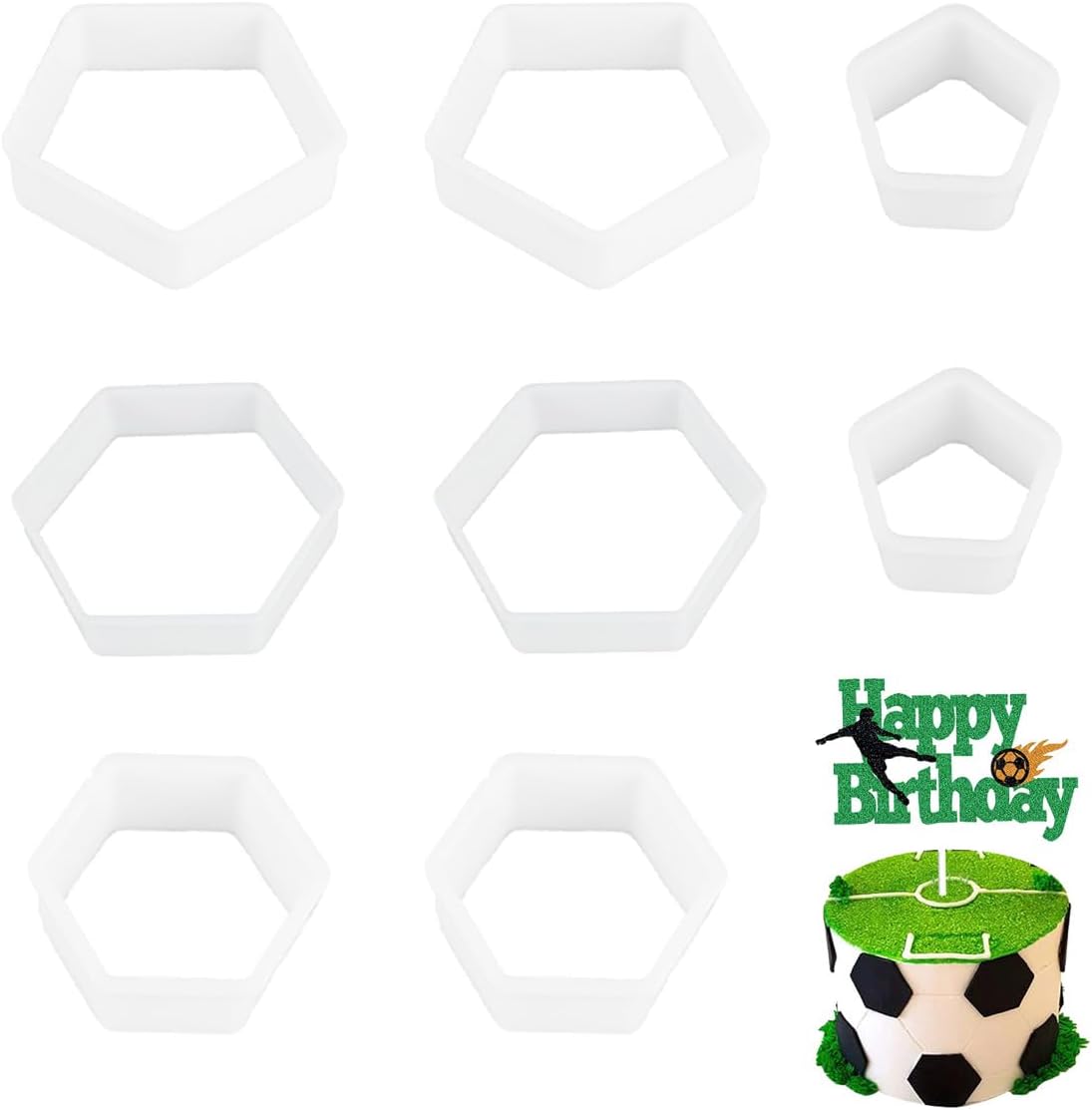 8 Pcs Soccer Ball Hexagon Cookie Cutter - 4 Sizes Geometric Biscuit Cutters Pattern Cake Topper Soccer Cookie Cutter Set for Baking Cake Decorations