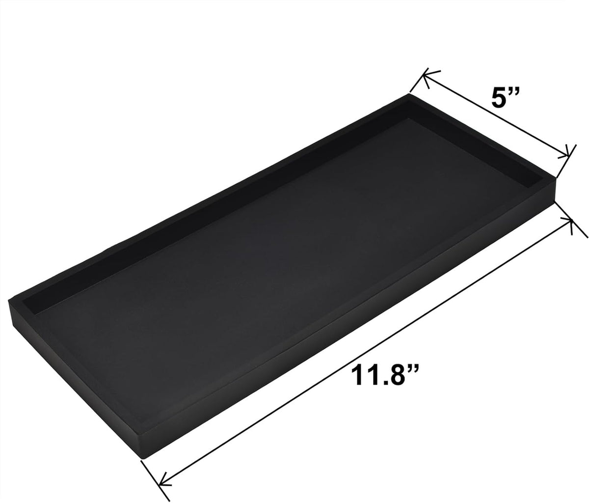 DNC Bathroom Vanity Tray for Counter, 2PC 11.8" Silicone Kitchen Sink Soap Tray for Countertop Dish Holder Dispenser Toilet Tank Desk Organizer Black
