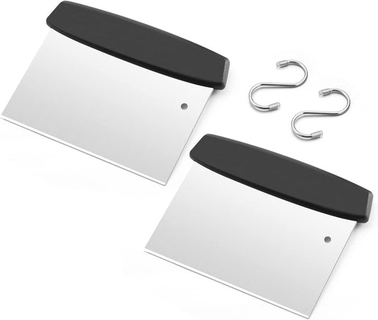 Stainless Steel Griddle Scraper Chopper, HaSteeL 6 x 5In Metal Dough Bench Scraper Cutter for Pizza and Bread, Multiple Purpose Kitchen Barbecue Utensil for Flat Top Teppanyaki Hibachi