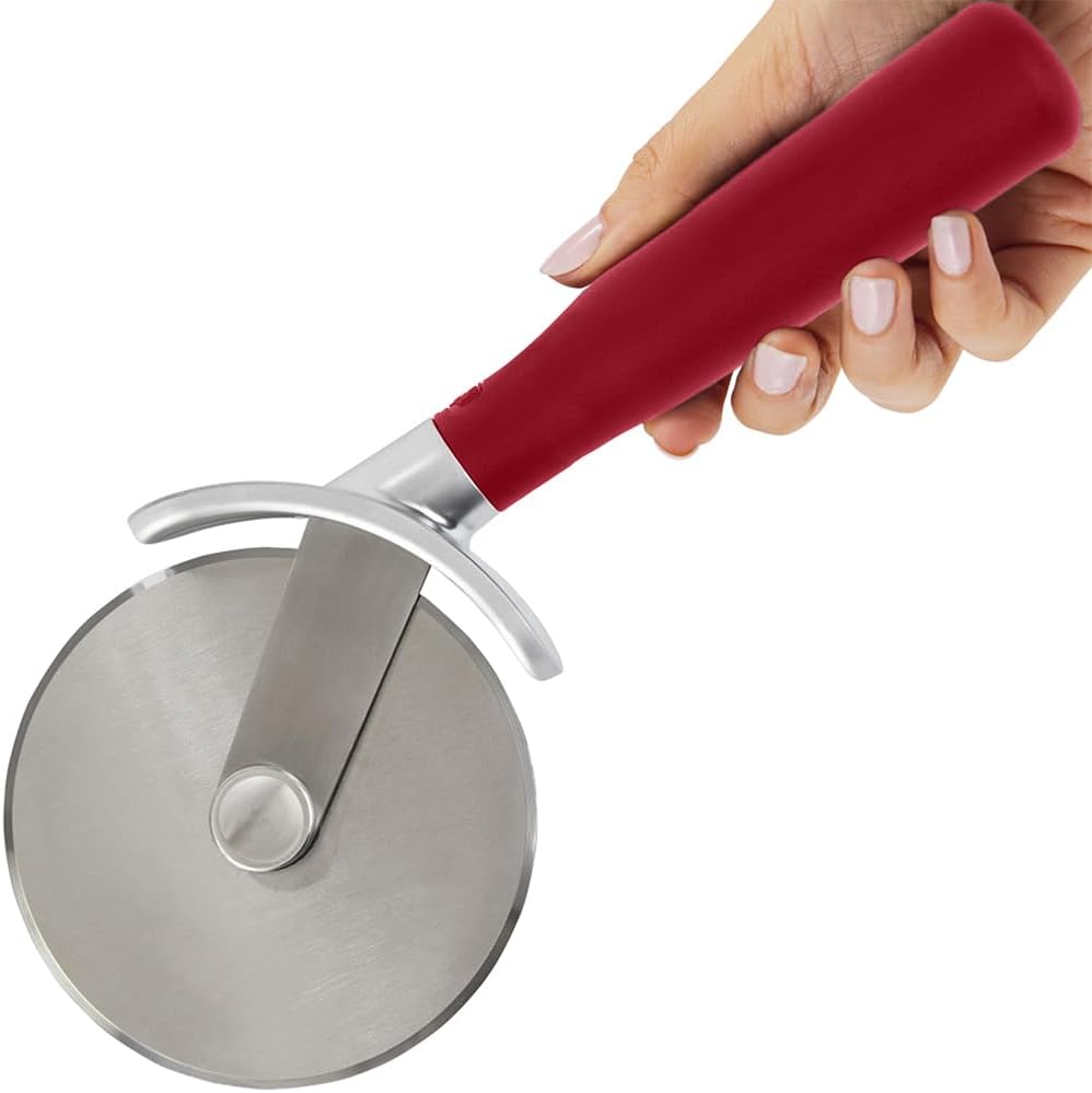 GORILLA GRIP BPA-Free Large Pizza Cutter Wheel, 9 Inch, Sharp Stainless Steel Blade, Slip Resistant Handle with Thumb Guard Protection, Slice Thick or Thin Pizzas, Pie, Pastries in Seconds, Red