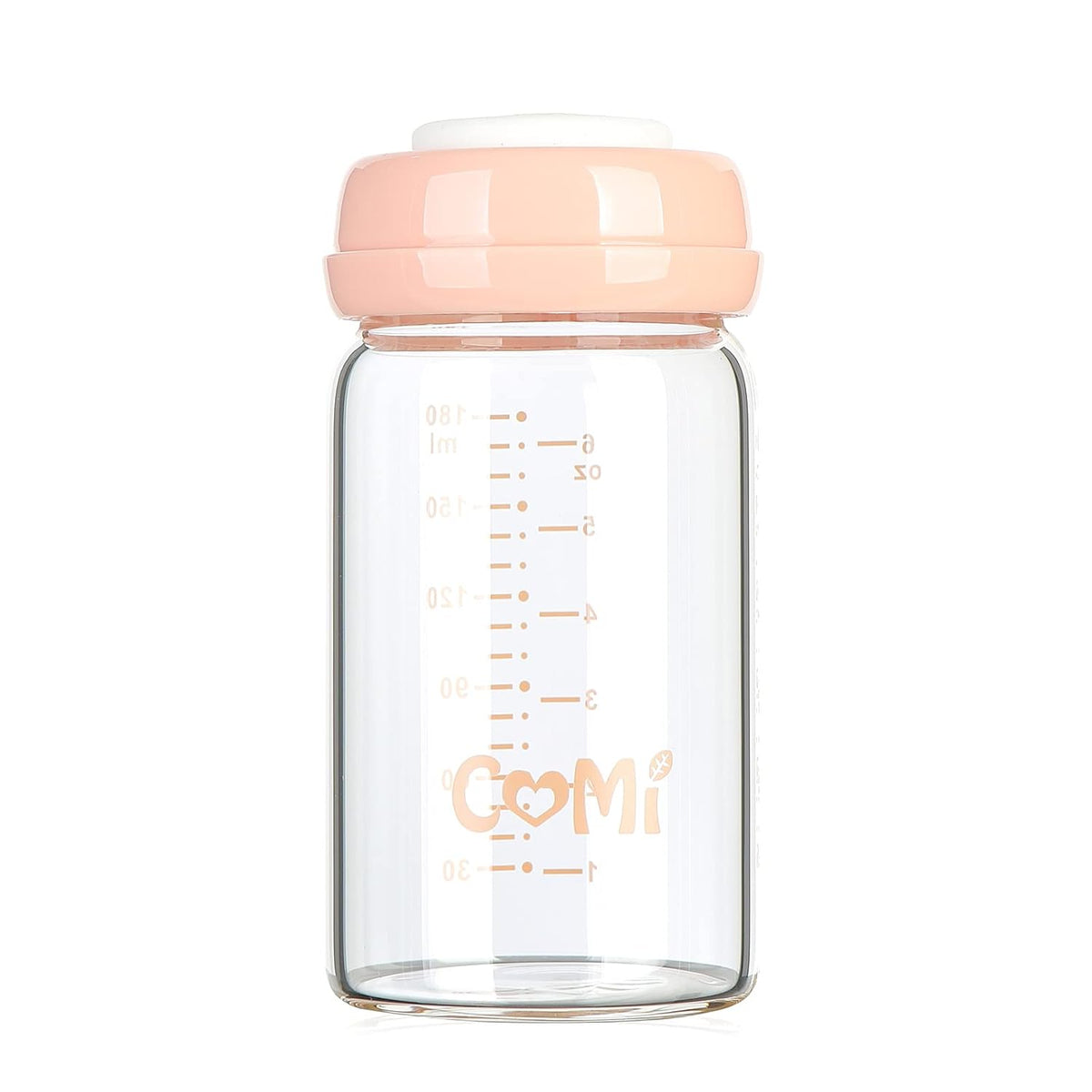 COMI Wide Neck Glass Breastmilk Collection n Storage Bottle, 6oz with Screw Ring Sealing Disk; Re-markable Sealing Disc. BPA Free, Fits Breast Pumps & Nipples (Pink Lids)