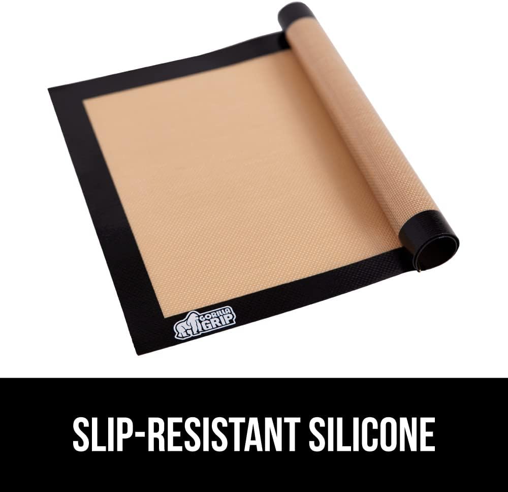 GORILLA GRIP Reusable Nonstick Silicone Baking Mat, 2 Pack, BPA-Free Oven Safe Food Liner, For Cookie Sheets, Toaster Ovens, Easy Clean Kitchen Pastry Mats, 11.75x8.25, Small Quarter Sheet Size, Black