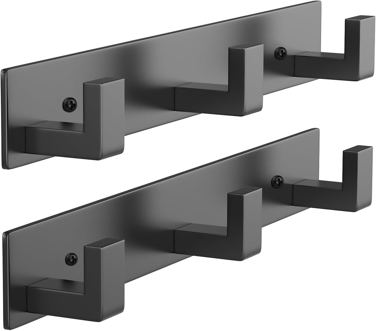 PMMASTO Wall Mounted Coat Hooks- Stainless Steel Rust-Resistant Bathroom Hangers for Towels/Hats/Coats, Heavy-Duty Wall Mount Hooks with Screws (Black 3 Hooks, 2-Pack)