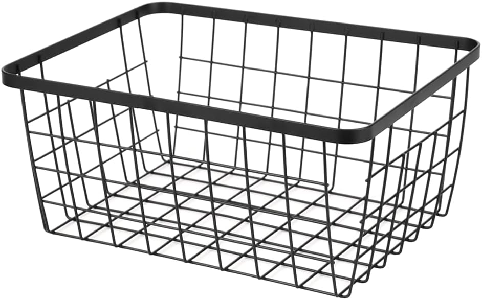 Kitchen Metal Wire Baskets with Handles Food Storage Organizer, Household Refrigerator for Cabinets,Pantry,Bathroom,Black,4 Pack